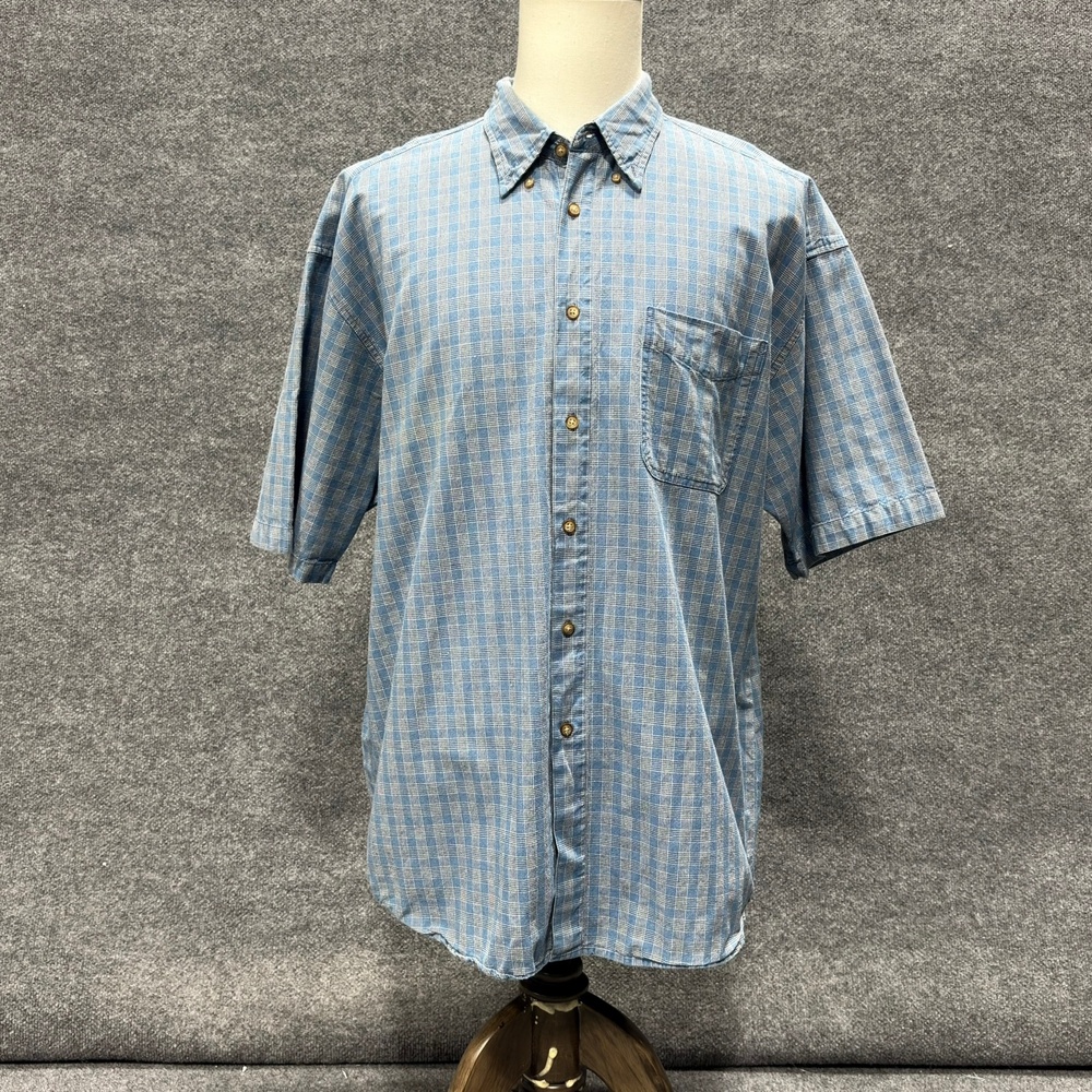 Vintage Gap Shirt Mens XL Blue Short Sleeve Button Down Hong Kong 90s Casual